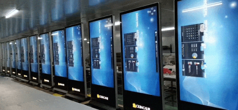 Rows of digital touch screen kiosks