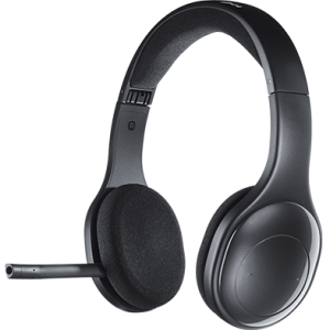 The Logitech H800 Wireless Headset features black over-ear headphones with a built-in microphone attached to the left ear cup. The headband is padded on the underside for comfort, and the ear cups have cushioned pads. The microphone is positioned on a short adjustable boom.